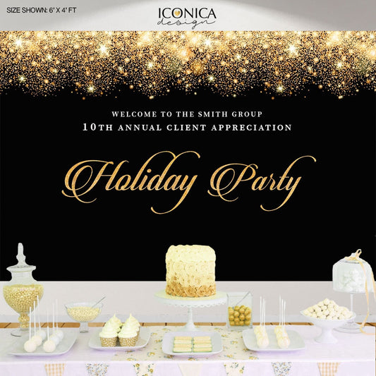 Black and Gold Sparkle Holiday Party Backdrop (Printed or Printable)