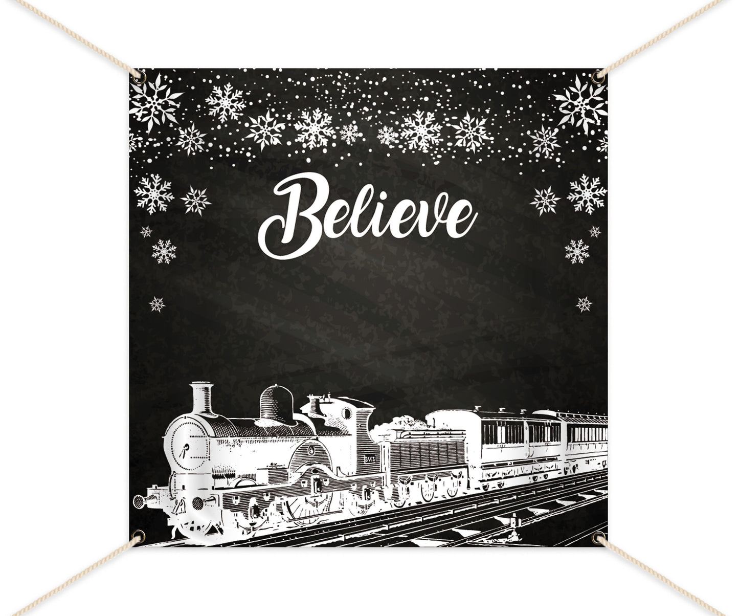 Believe Christmas Train Backdrop, Holiday Photo Booth (Printed or Printable File)