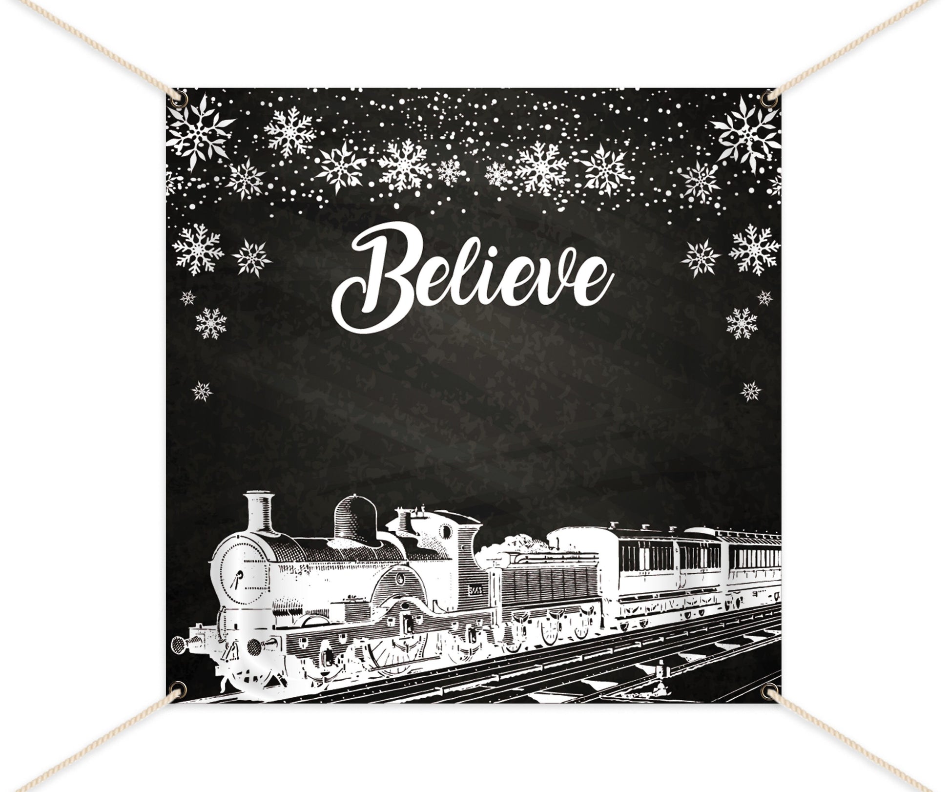 Believe Christmas Train Backdrop, Holiday Photo Booth (Printed or Printable File)
