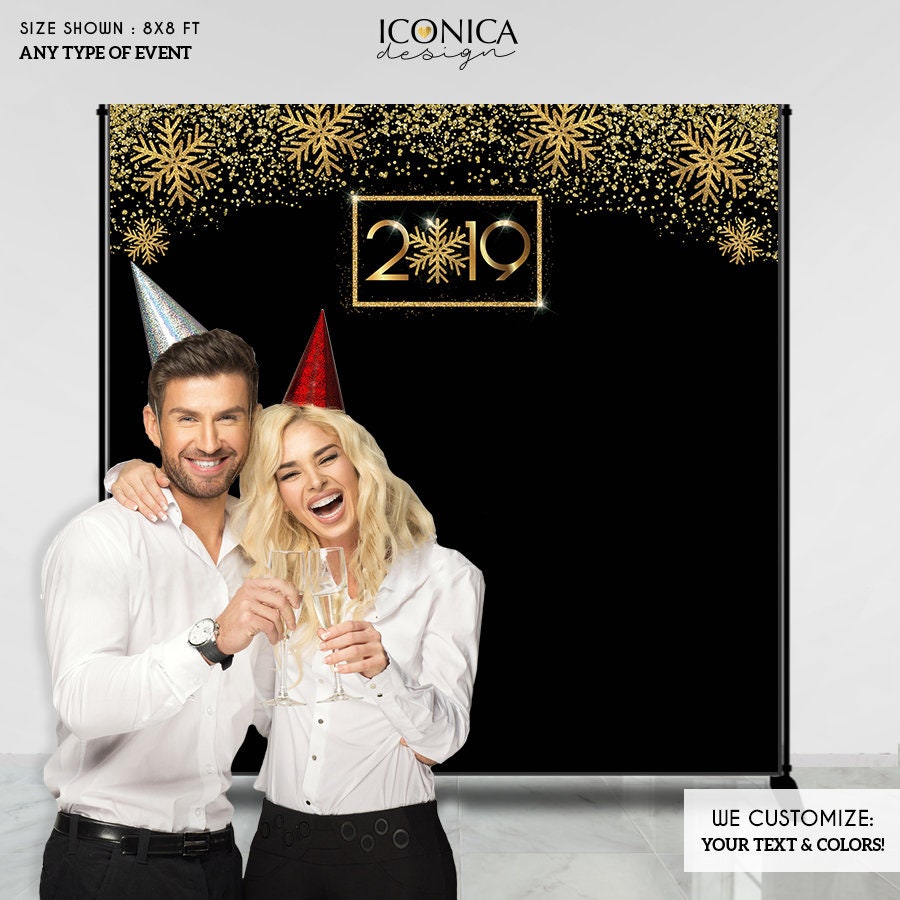 New Year's Eve Photo Booth Backdrop, Gold Glitter, NYE Party