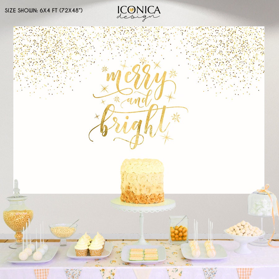 Gold Glitter Christmas Party Backdrop, Holiday Photo Booth Banner