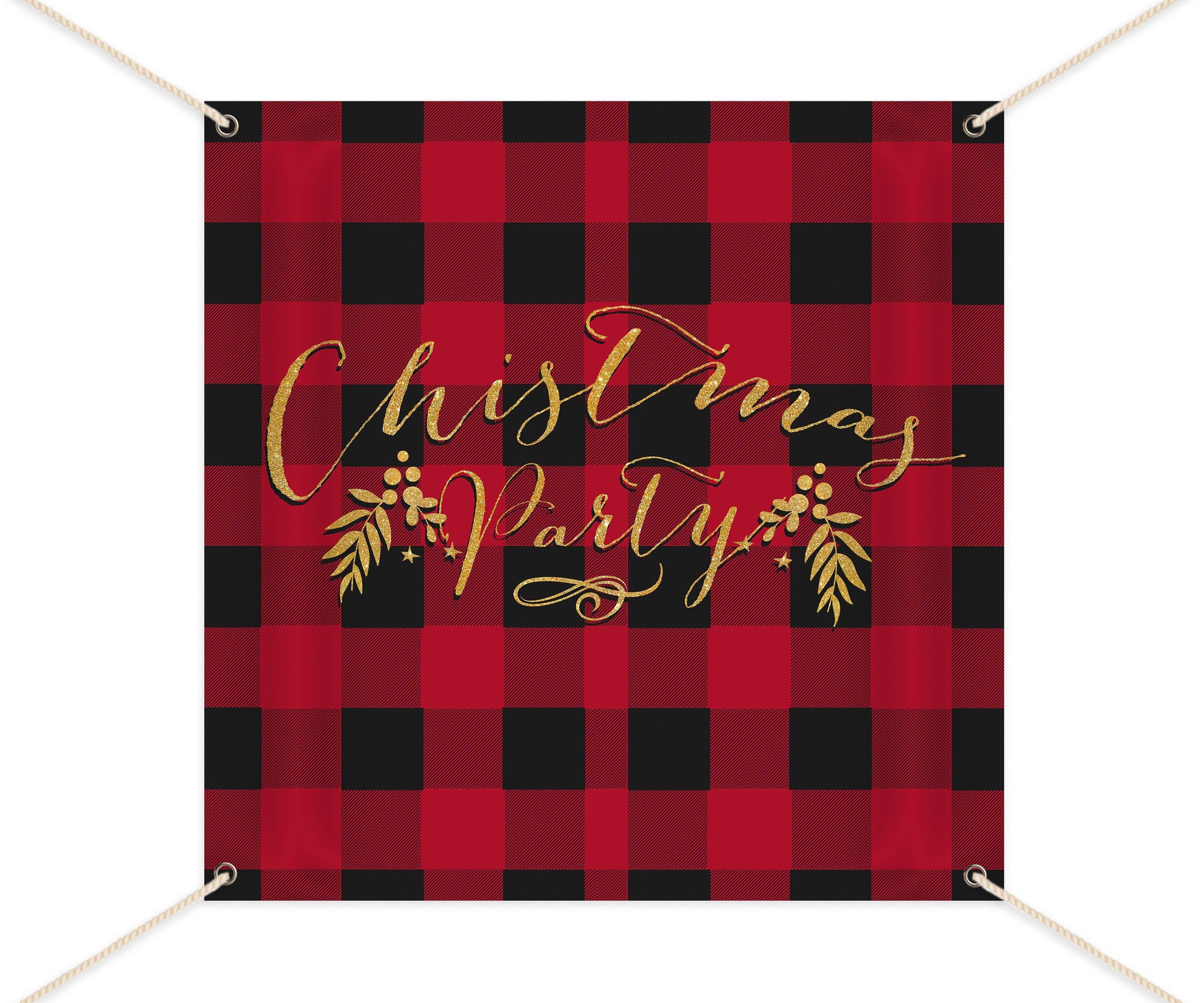 Christmas Party Backdrop, Red Navy Buffalo Plaid, Lumberjack Theme