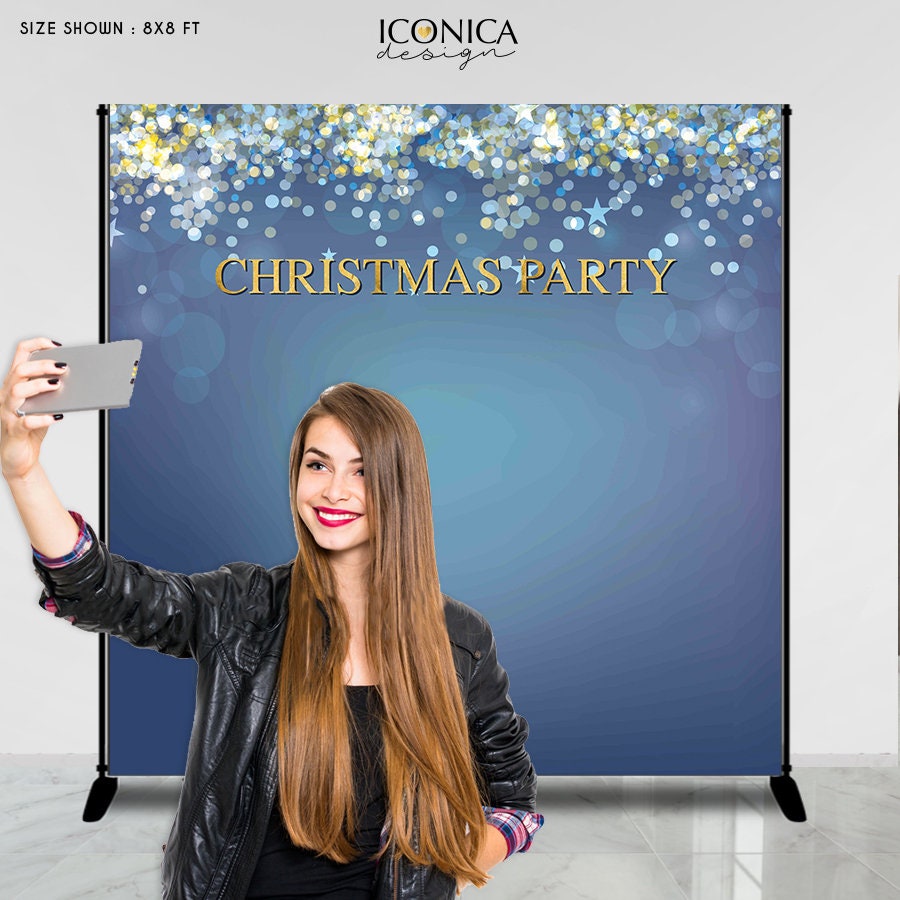 Blue & Gold Christmas Party Backdrop, Sparkle Banner (Printed or Printable File)