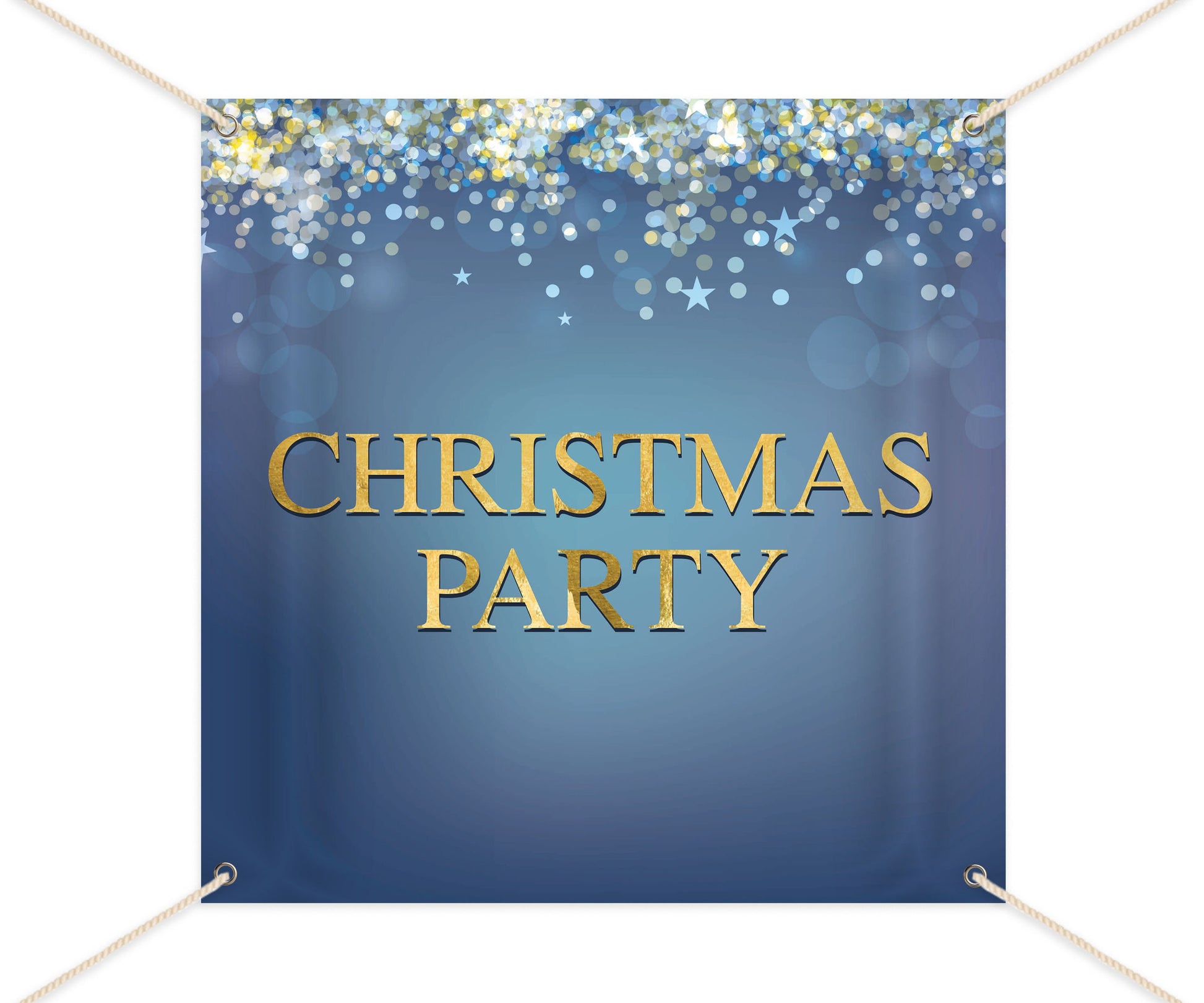 Blue & Gold Christmas Party Backdrop, Sparkle Banner (Printed or Printable File)