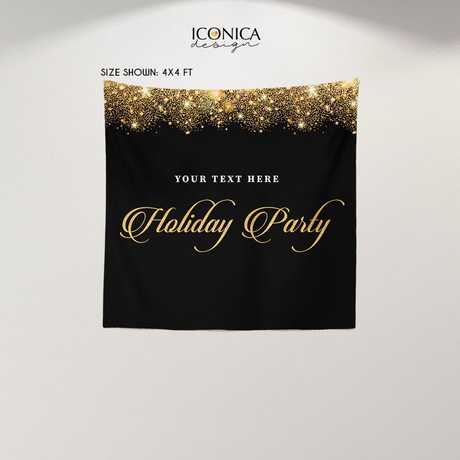 Black and Gold Sparkle Holiday Party Backdrop (Printed or Printable)