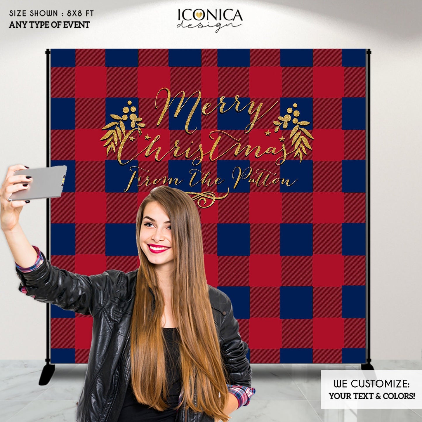 Buffalo Plaid Christmas Backdrop, Lumberjack Party Banner