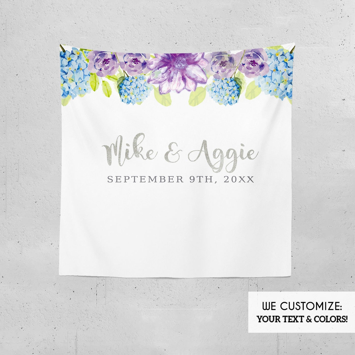 Purple Hydrangea Wedding Backdrop, Custom Floral Step and Repeat (Printed or Digital)