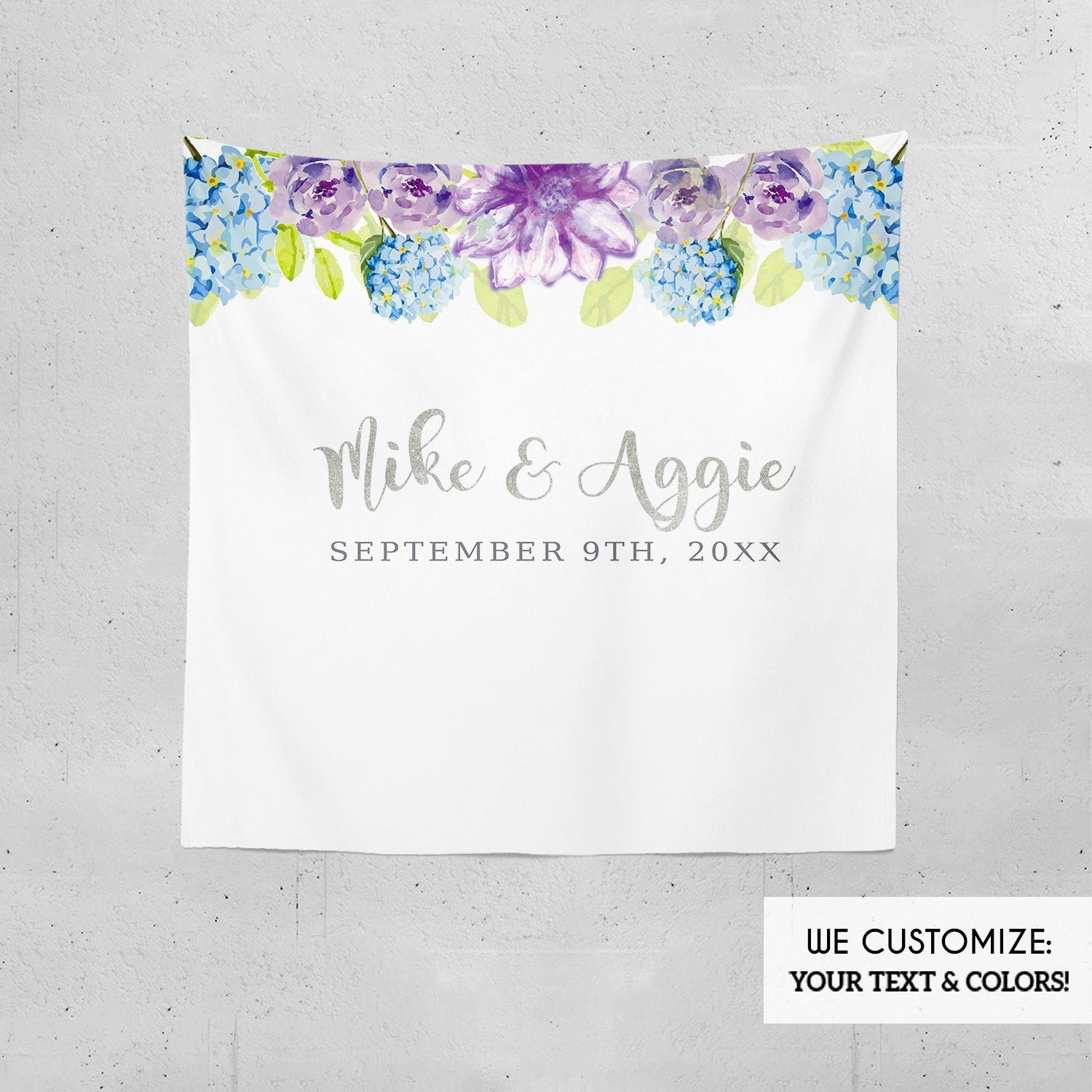 Purple Hydrangea Wedding Backdrop, Custom Floral Step and Repeat (Printed or Digital)