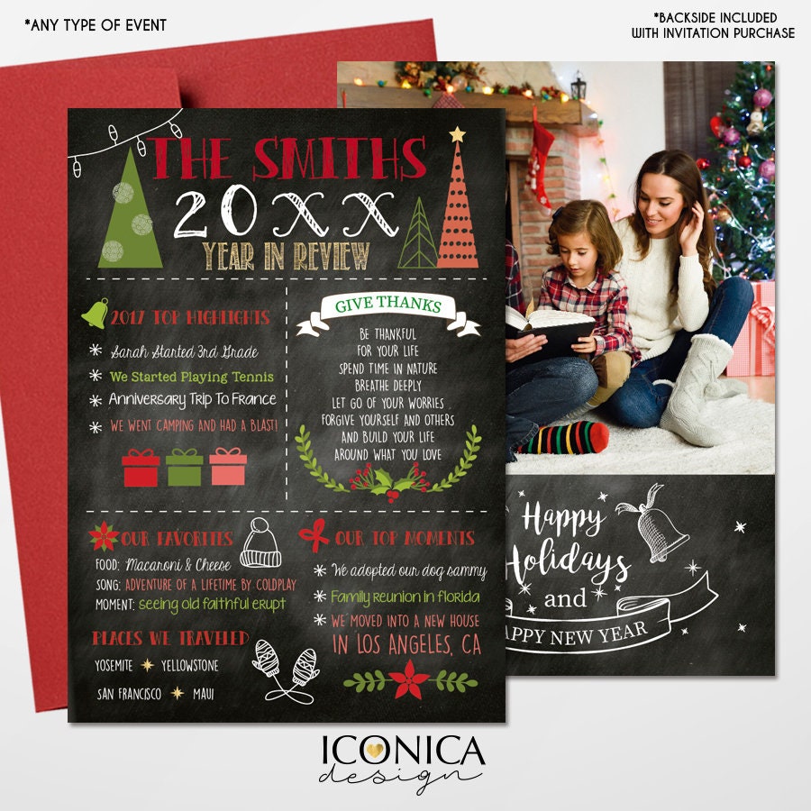 Year in Review Christmas Photo Card – Black Holiday Card (Printed or Printable)