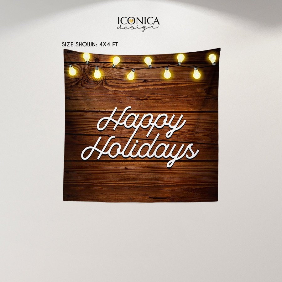 Rustic Holiday Photo Backdrop, Wood, Lights (Printed or Printable File)