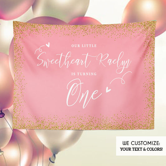Sweetheart First Birthday Backdrop, Valentine's Party Decor (Printed or Printable File)