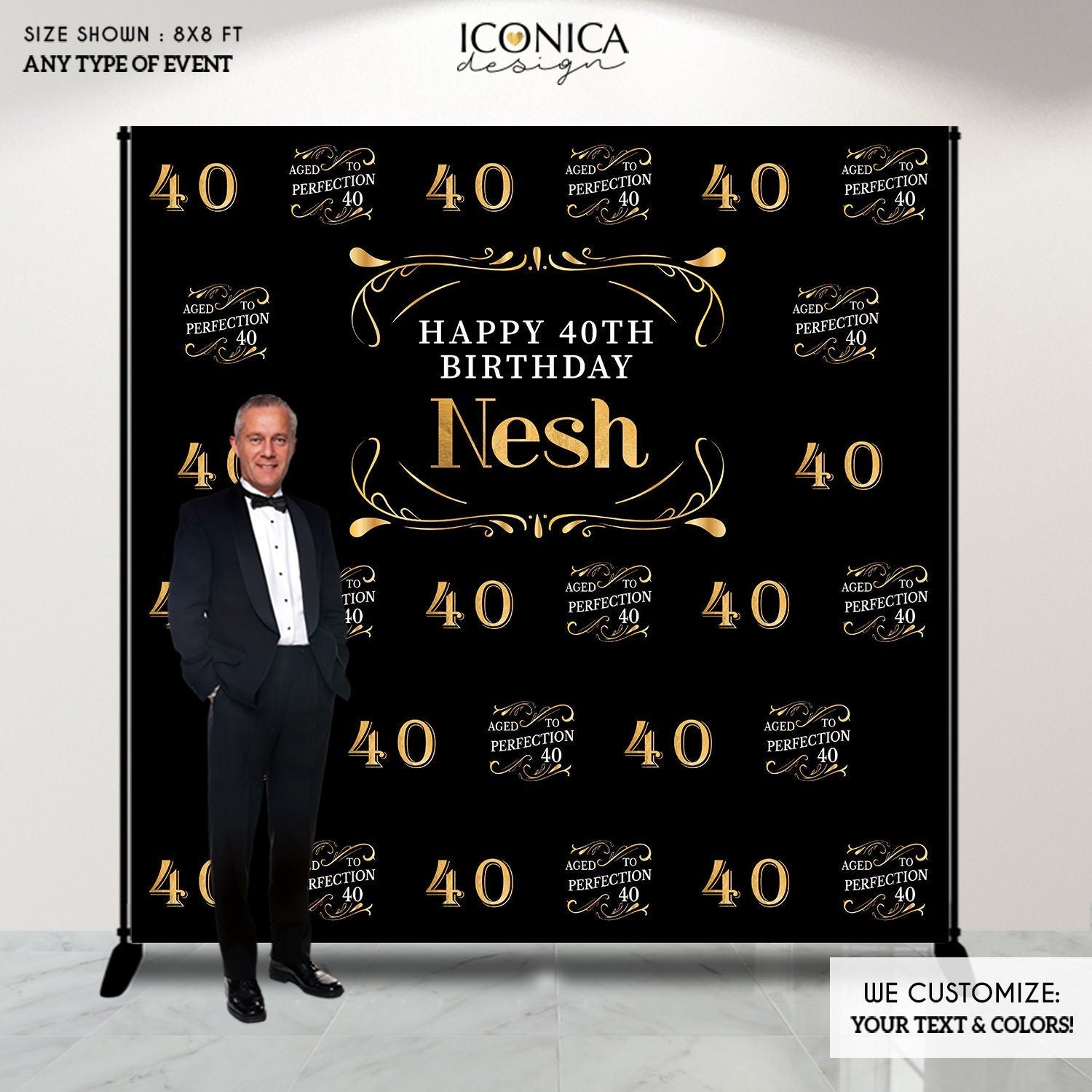 40th Birthday Backdrop, Aged to Perfection, Custom Party Decor (Printed or Printable File)