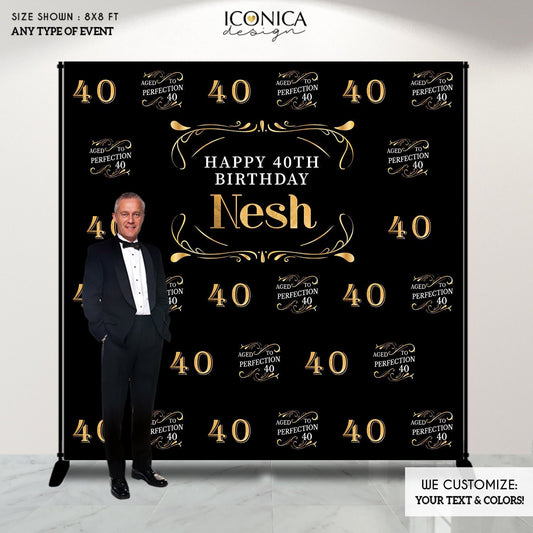 40th Birthday Backdrop, Aged to Perfection, Custom Party Decor (Printed or Printable File)