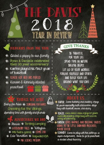 Year in Review Christmas Photo Card – Black Holiday Card (Printed or Printable)