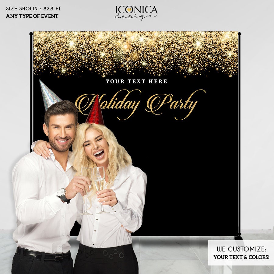 Black and Gold Sparkle Holiday Party Backdrop (Printed or Printable)