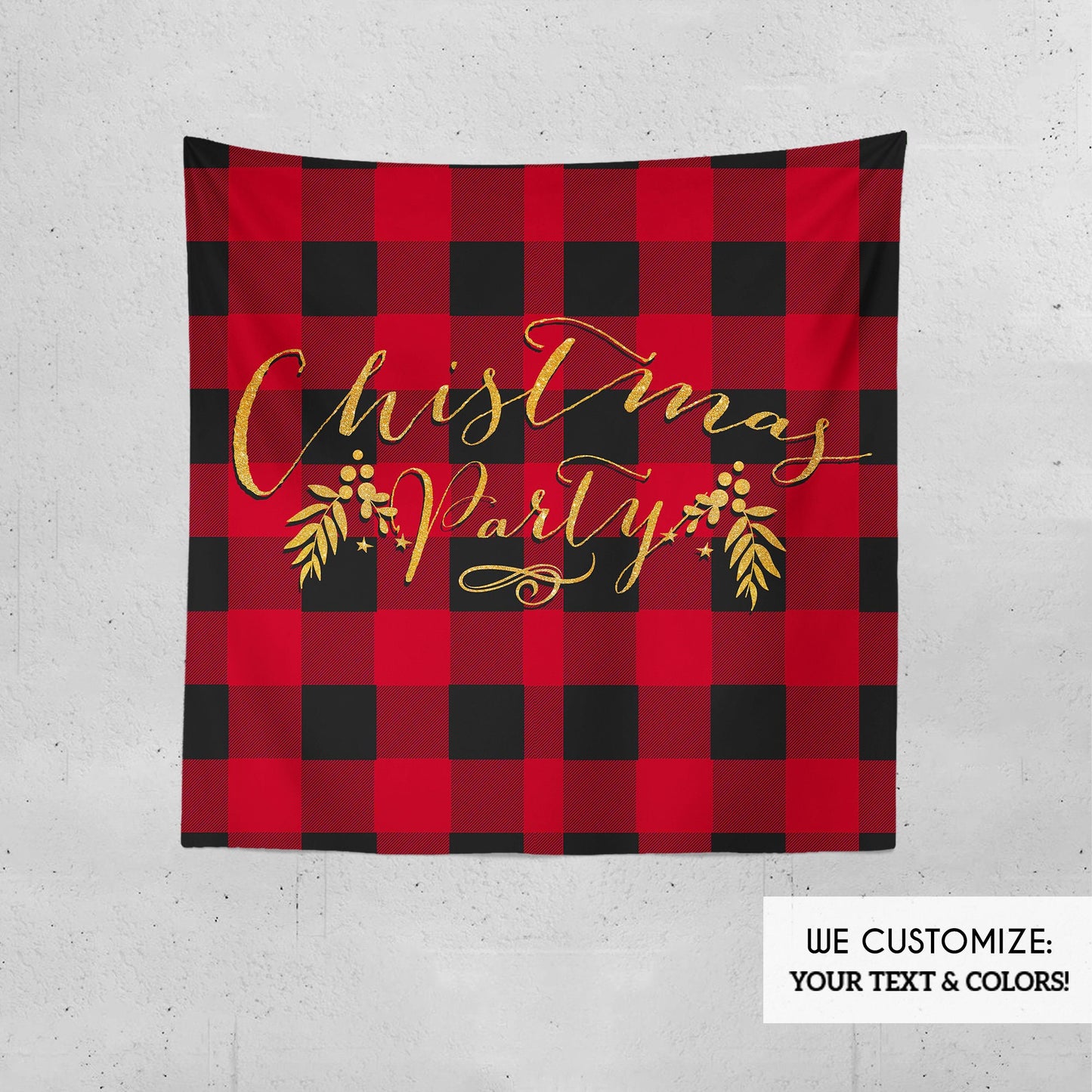 Christmas Party Backdrop, Red Navy Buffalo Plaid, Lumberjack Theme