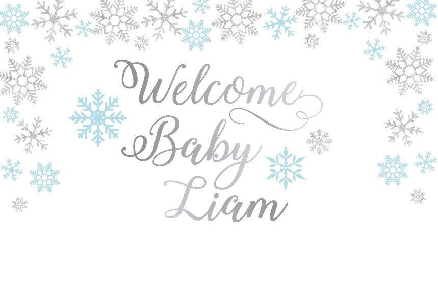 Baby It's Cold Outside Backdrop, Blue Silver Snowflakes (Printed or Printable File)