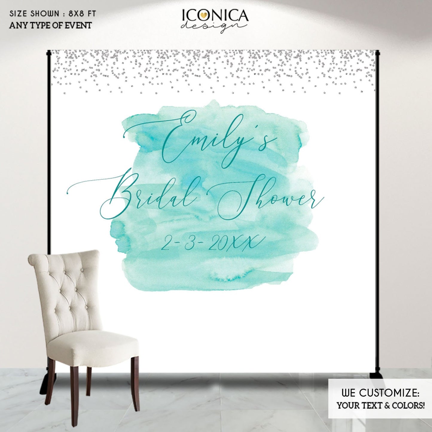 Mint Bridal Shower Backdrop, Personalized Photo Decor (Printed or Printable File)