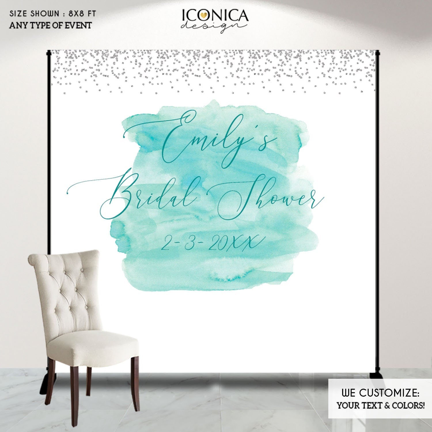 Mint Bridal Shower Backdrop, Personalized Photo Decor (Printed or Printable File)