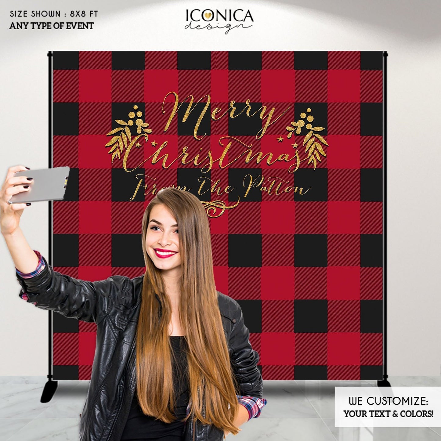 Buffalo Plaid Christmas Backdrop, Lumberjack Party Banner