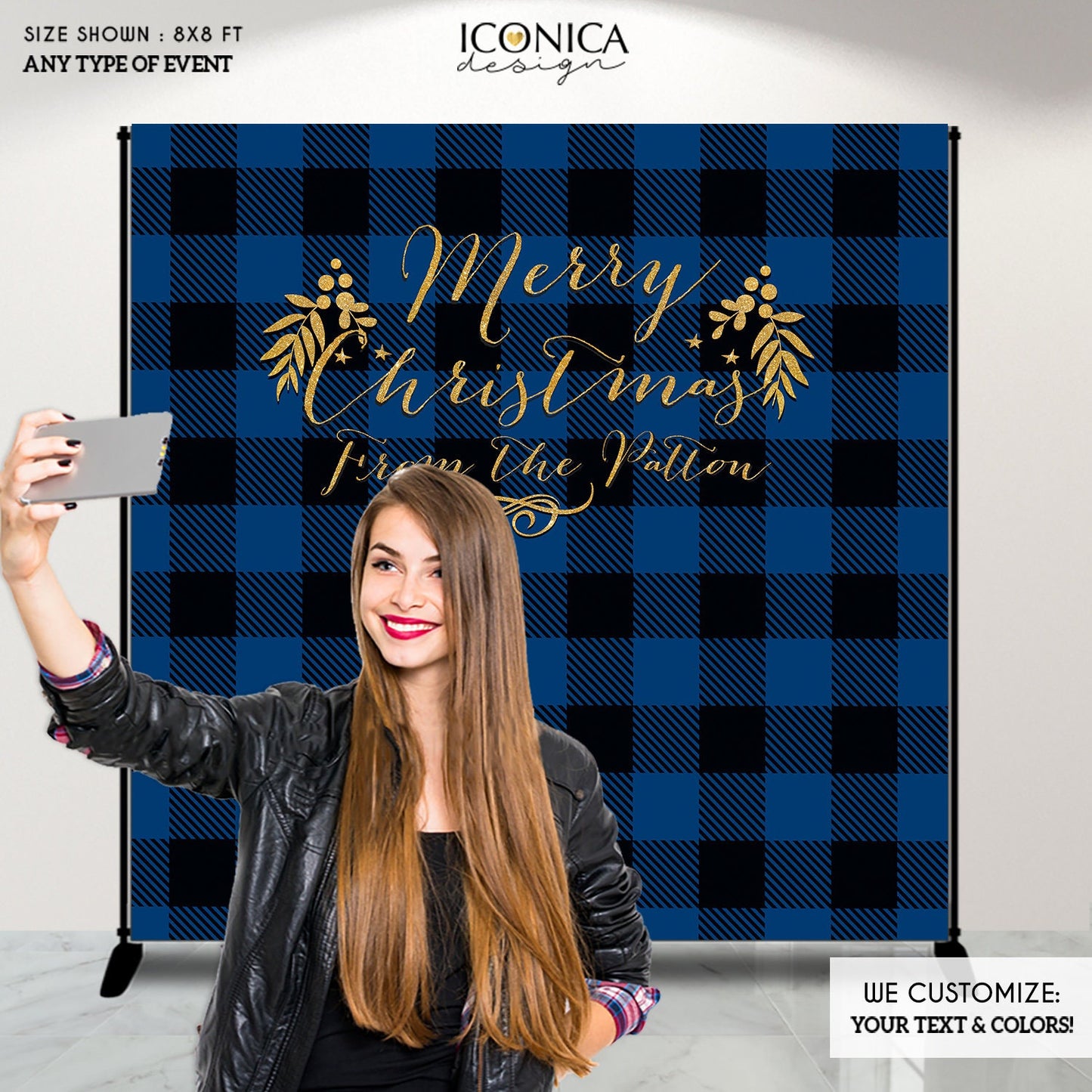 Buffalo Plaid Christmas Backdrop, Lumberjack Party Banner