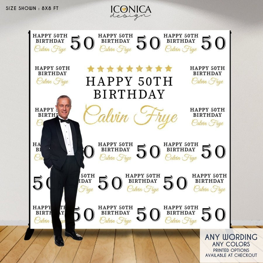 Personalized 60th Birthday Backdrop, Black and Gold Decor (Printed or File)