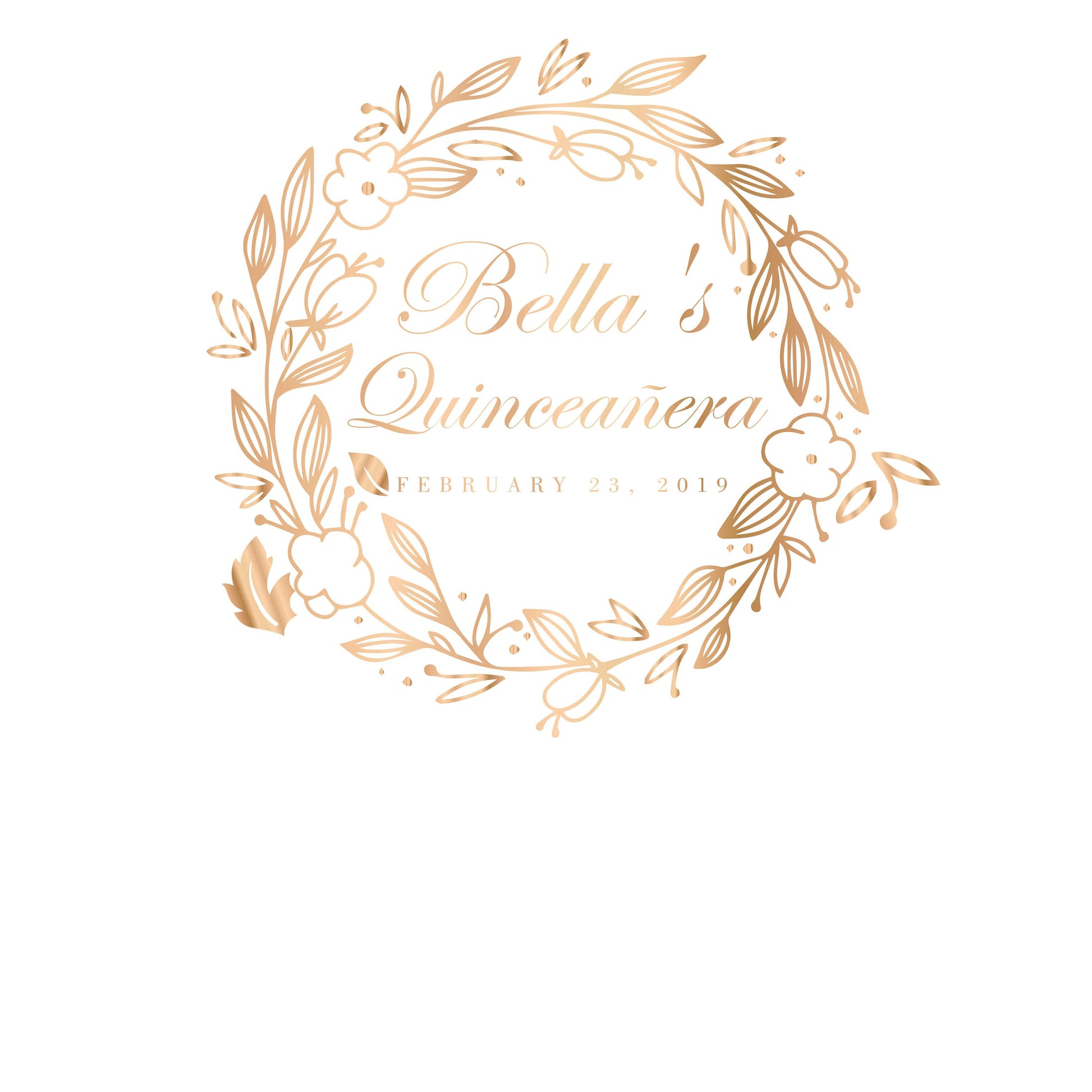 Winter Party Photo Booth Backdrop, Gold Floral Wreath (Printed or Printable File)