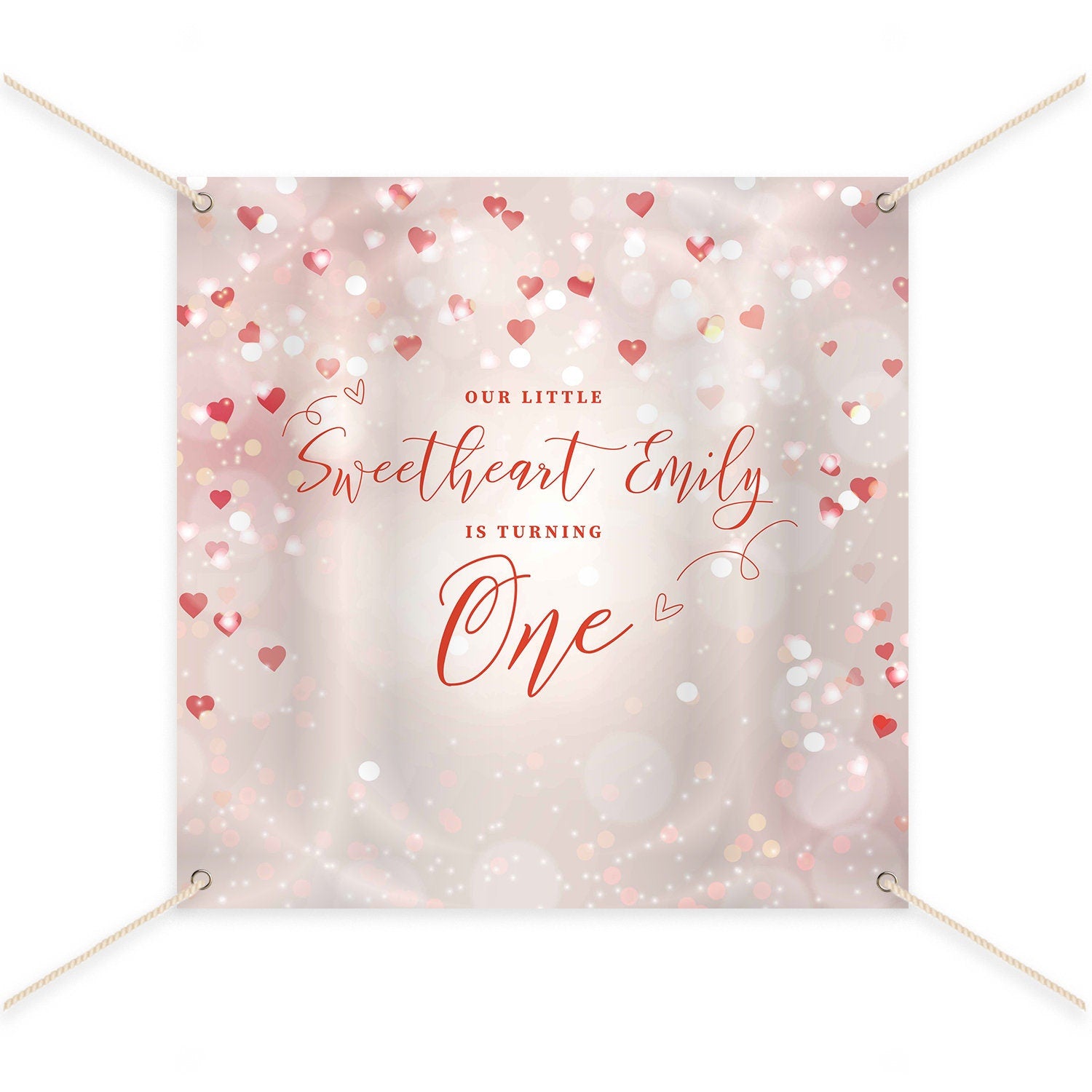 Sweetheart First Birthday Backdrop, Hearts Bokeh (Digital or Printed)