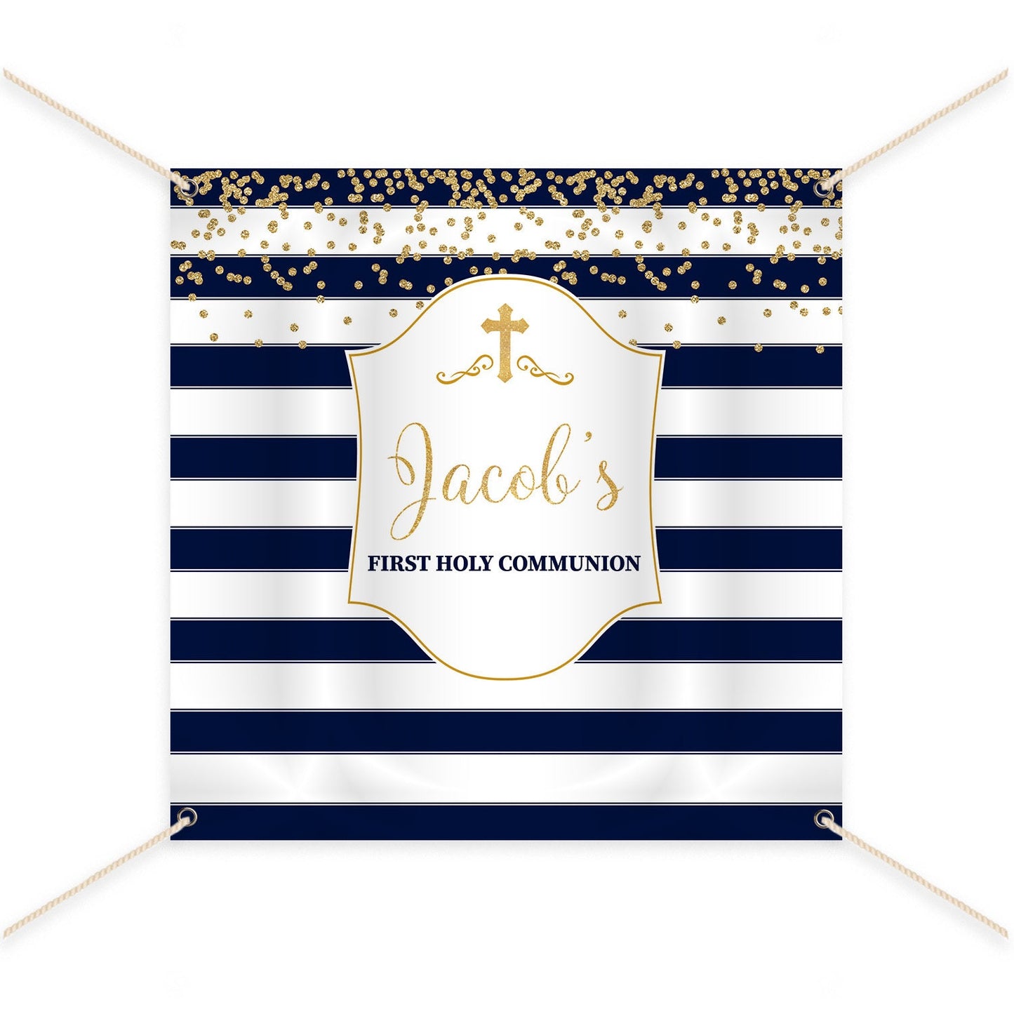 Burgundy Gold First Communion Backdrop, Striped Photo Booth (Printed or Printable File)