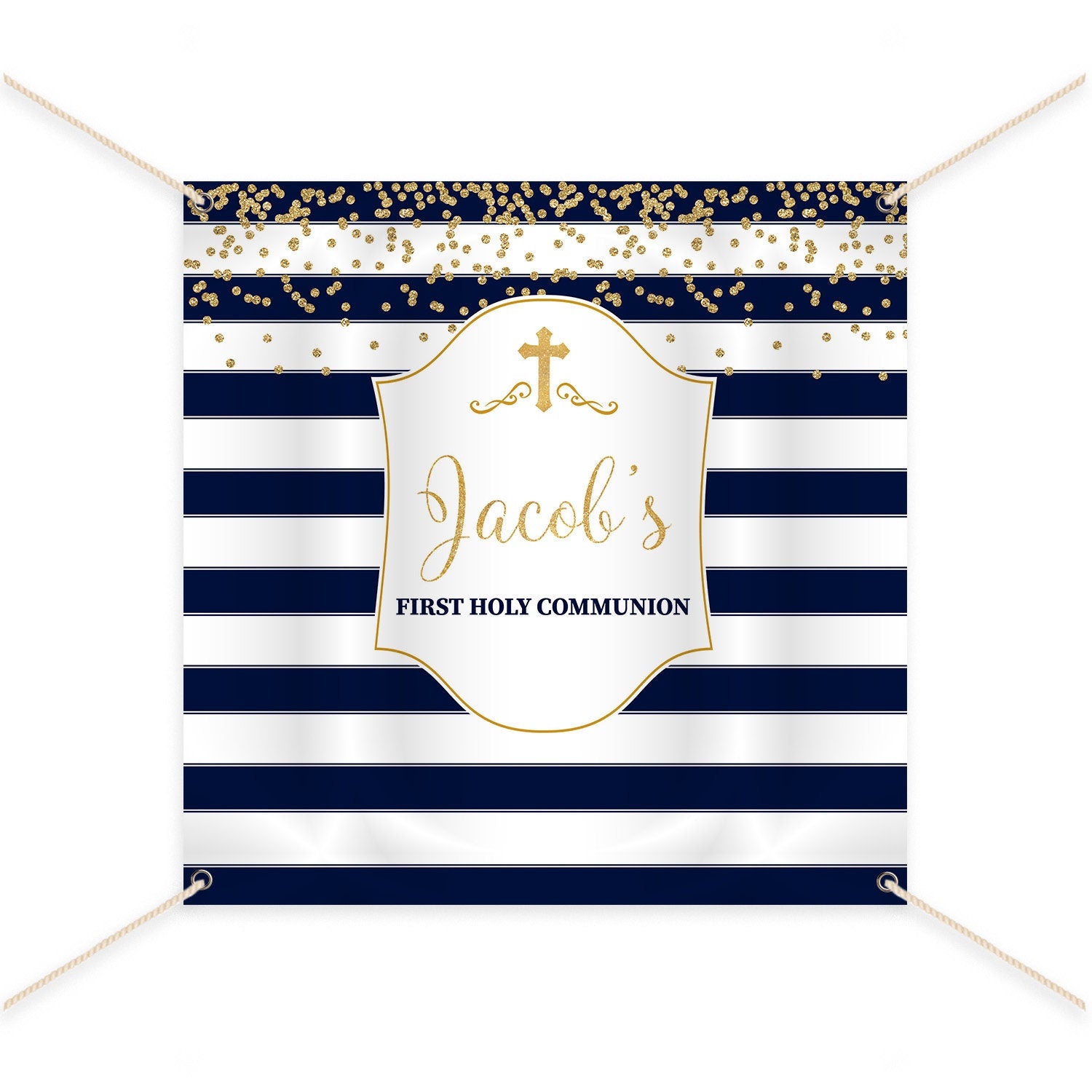 Burgundy Gold First Communion Backdrop, Striped Photo Booth (Printed or Printable File)