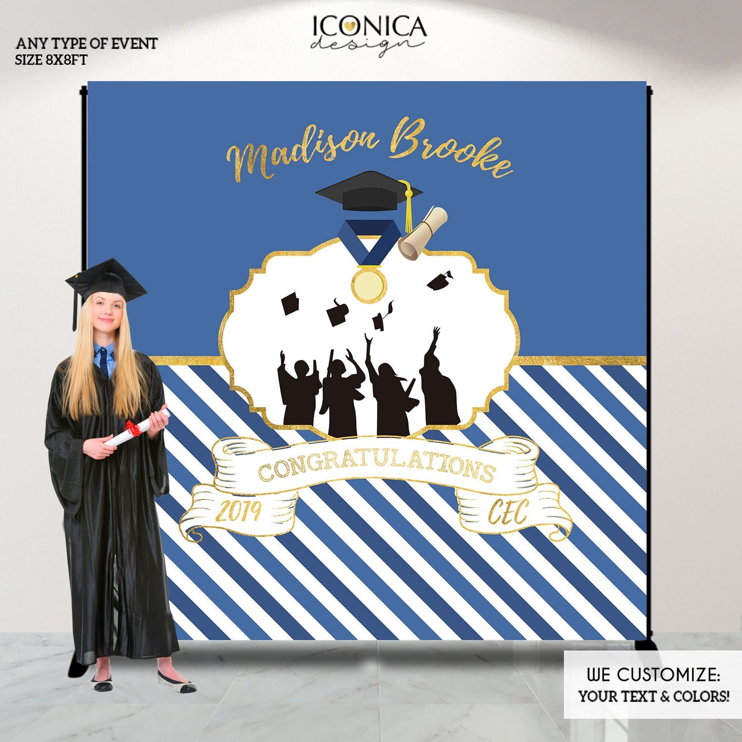 Custom Graduation Photo Booth Backdrop, Any Color, Any Text,  End of the school year backdrop