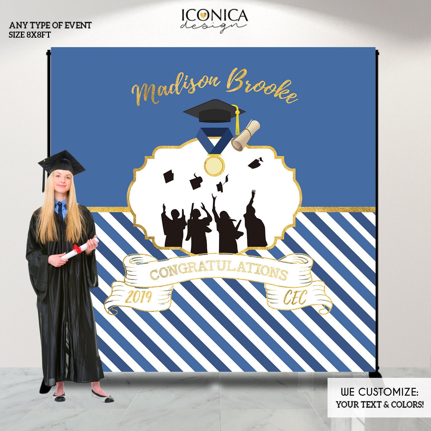 Custom Graduation Photo Booth Backdrop, Any Color, Any Text,  End of the school year backdrop