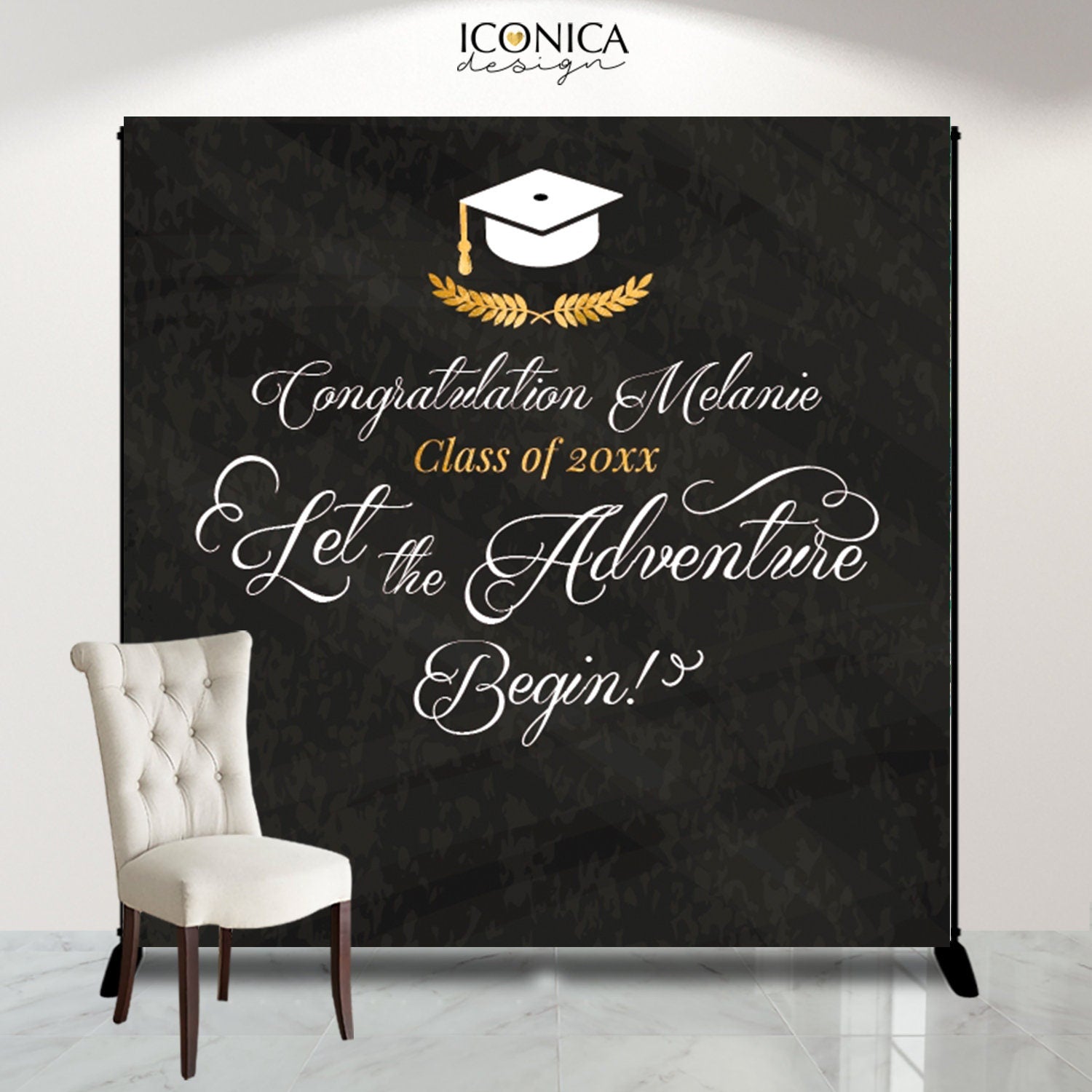 Personalized Chalkboard Graduation Backdrop, Congrats Grad Banner