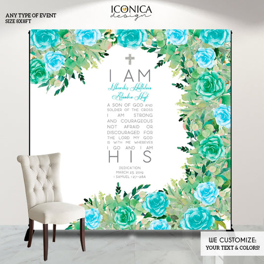 Floral Baptism Backdrop, Personalized First Communion, Christening