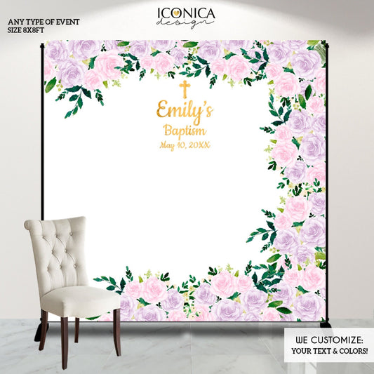 Floral Baptism Backdrop, Personalized God Bless Decor