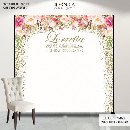 Personalized Floral Birthday Backdrop, Bohemian Decor