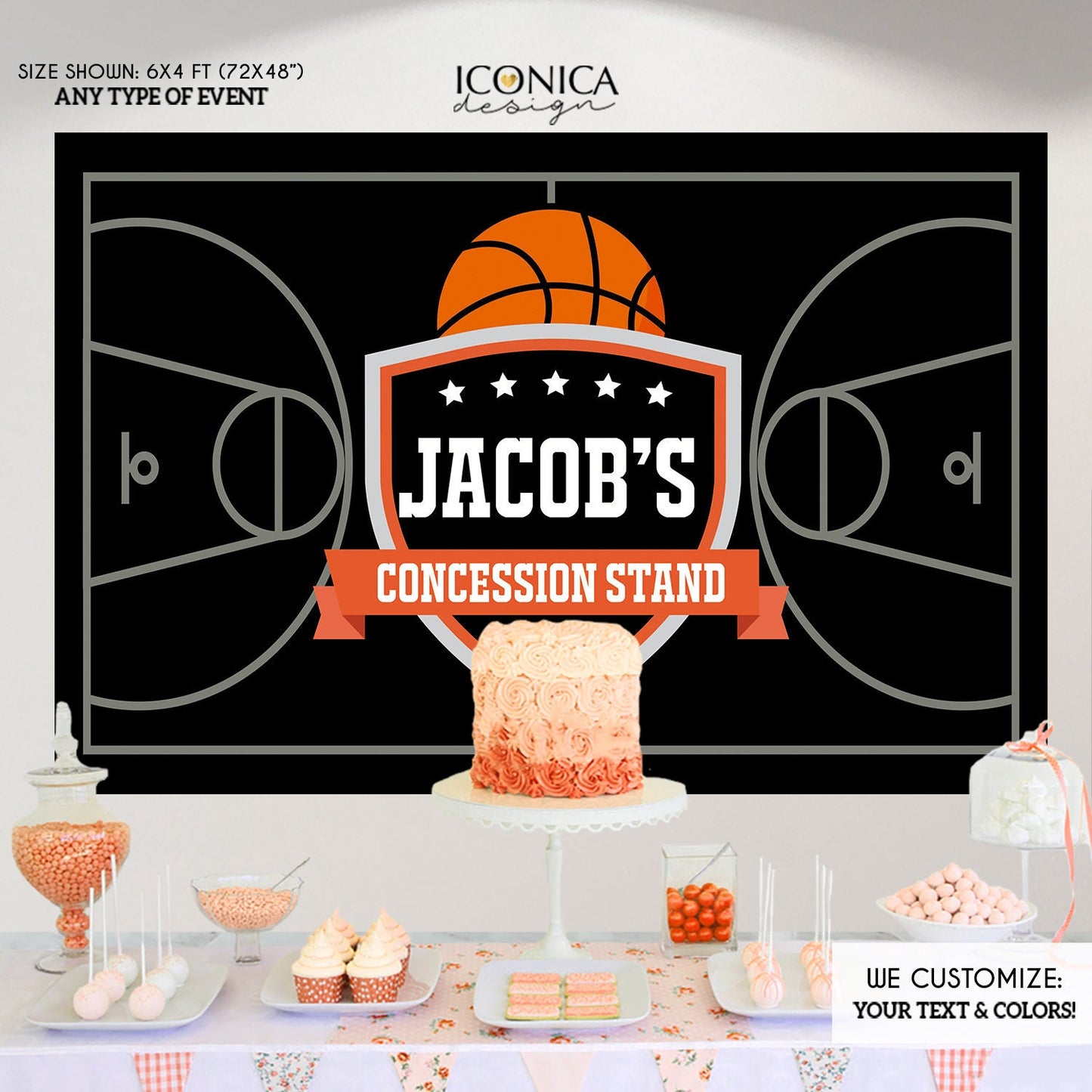 Basketball Themed Photo Booth Backdrop, Concession stand Backdrop, Basketball Birthday banner, Sports Party, Printed or Digital File