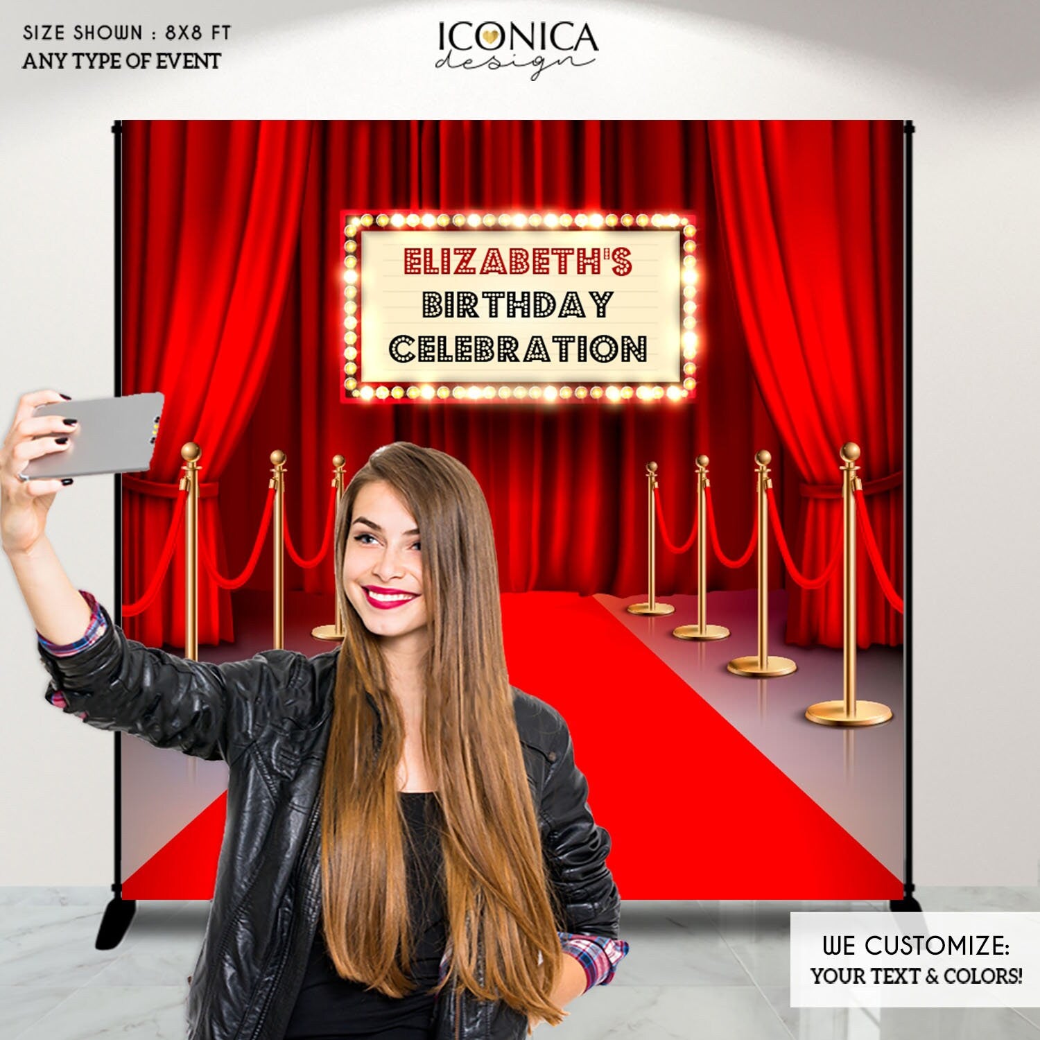 Personalized Hollywood Red Carpet Backdrop, Movie Theme Party Decor