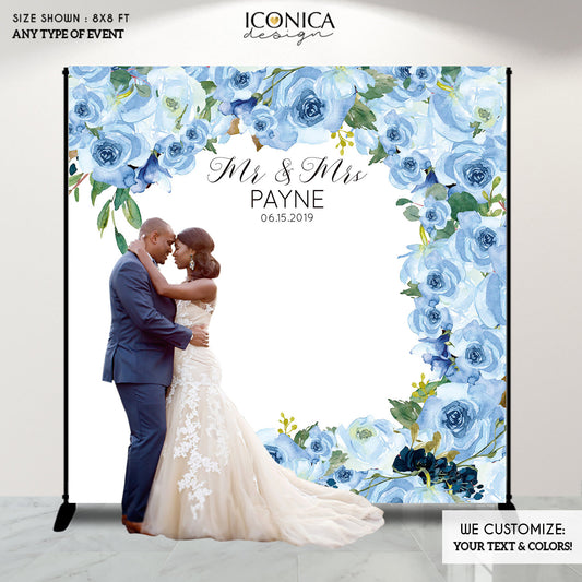 Floral Wedding Photo Backdrop, Personalized Engagement Party Banner