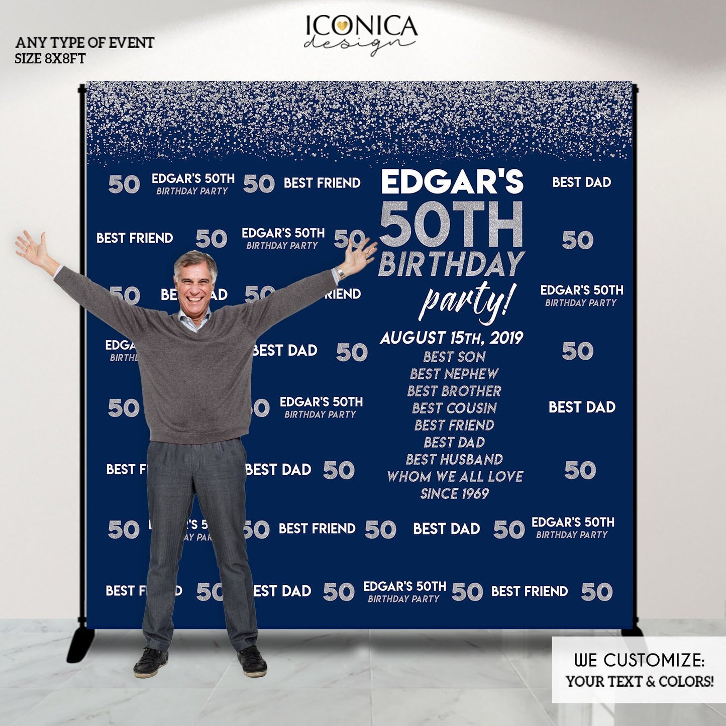Custom Birthday Photo Booth Backdrop, Any Age, Personalized Party Decor (Printed or Printable File)