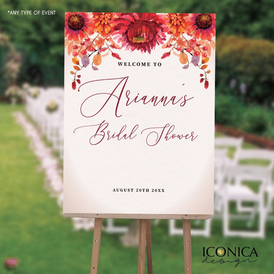 Fall Floral Welcome Sign, Personalized Party Decor