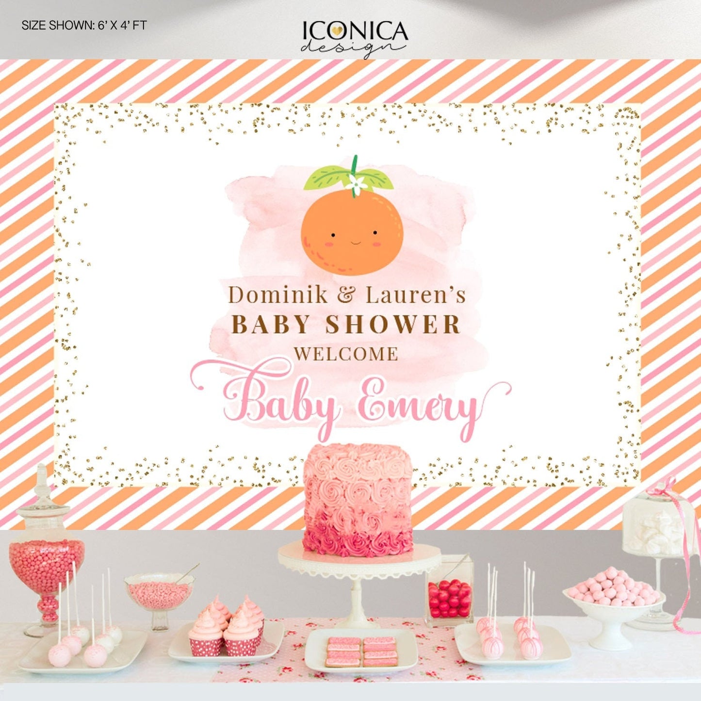 Personalized Little Cutie Baby Shower Backdrop, Party Decor