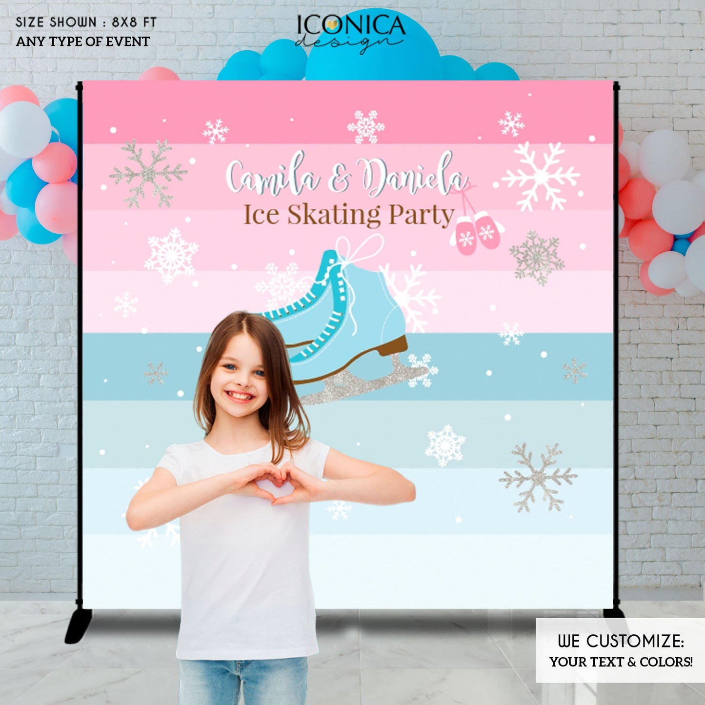 Winter Wonderland Ice Skating Party Backdrop, Custom Photo Decor