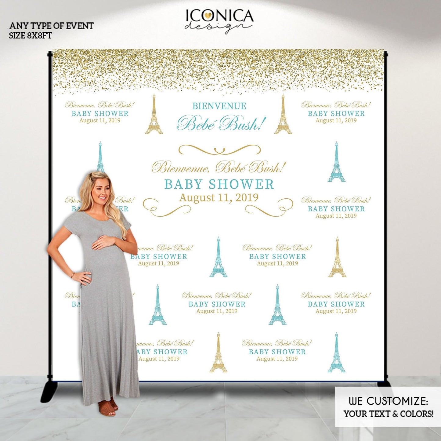 Paris Baby Shower Backdrop, Welcoming Princess, French Theme (Printed or Digital)