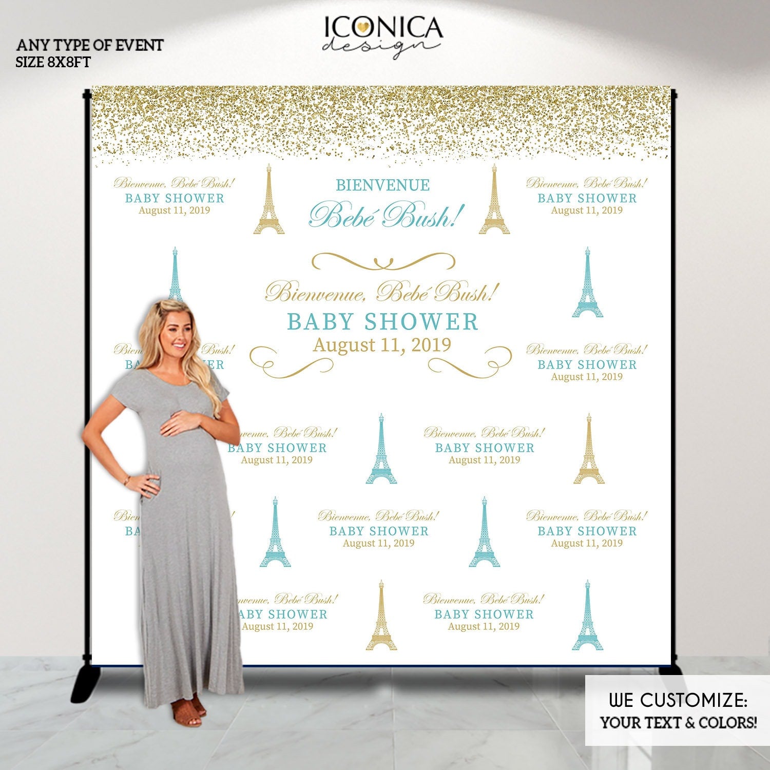 Paris Baby Shower Backdrop, Welcoming Princess, French Theme (Printed or Digital)