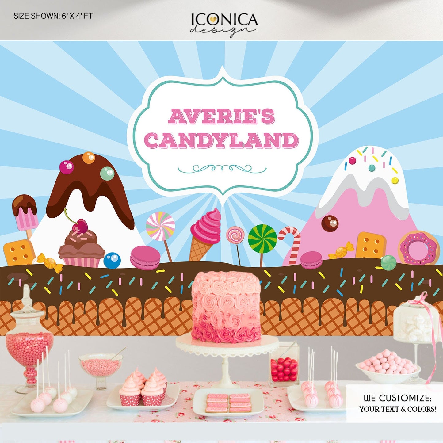 Candyland Birthday Backdrop | Custom Bakery Party Decor (Printed or Printable)