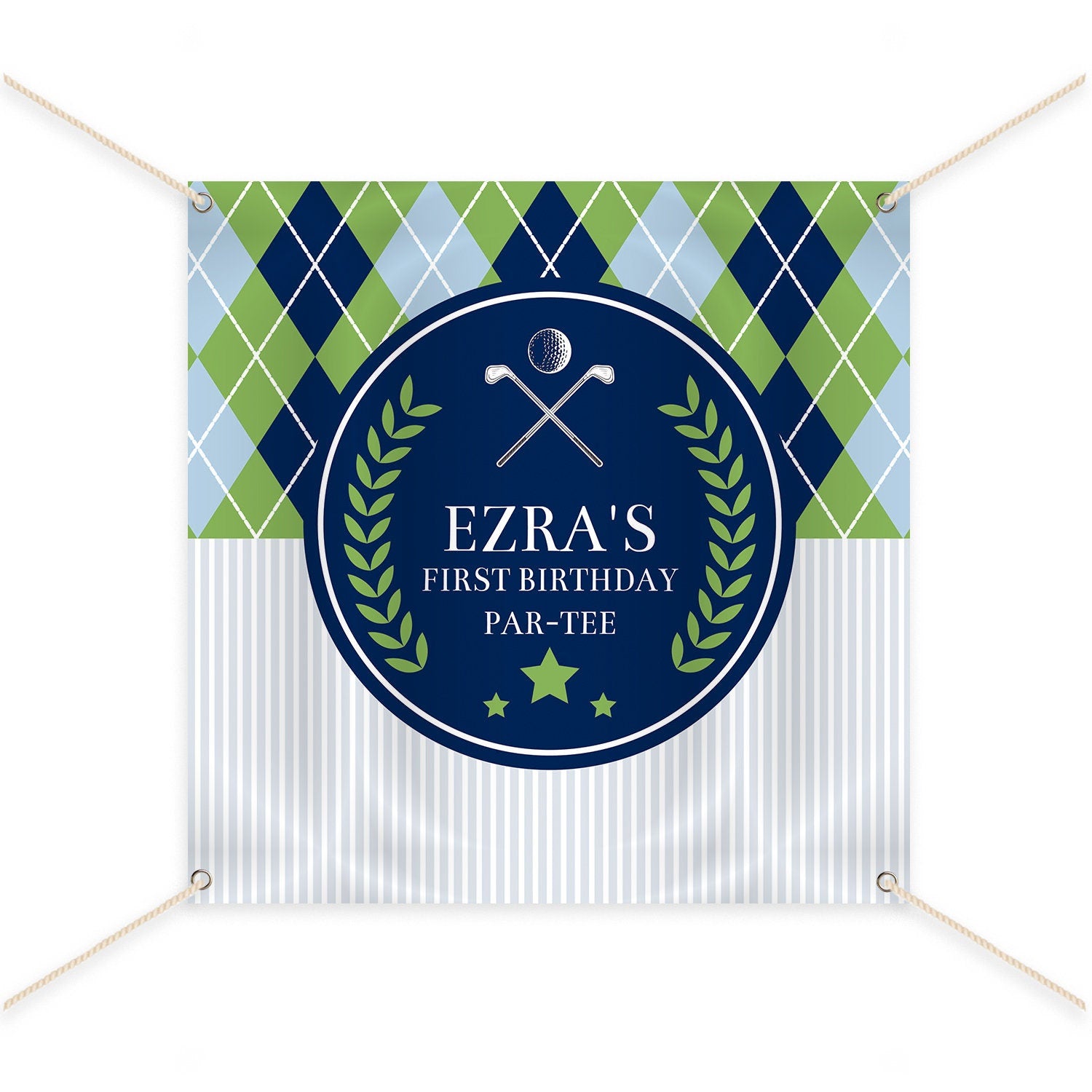 Golf Birthday Backdrop, Argyle Print, Personalized Party Decor (Printed or Printable File)