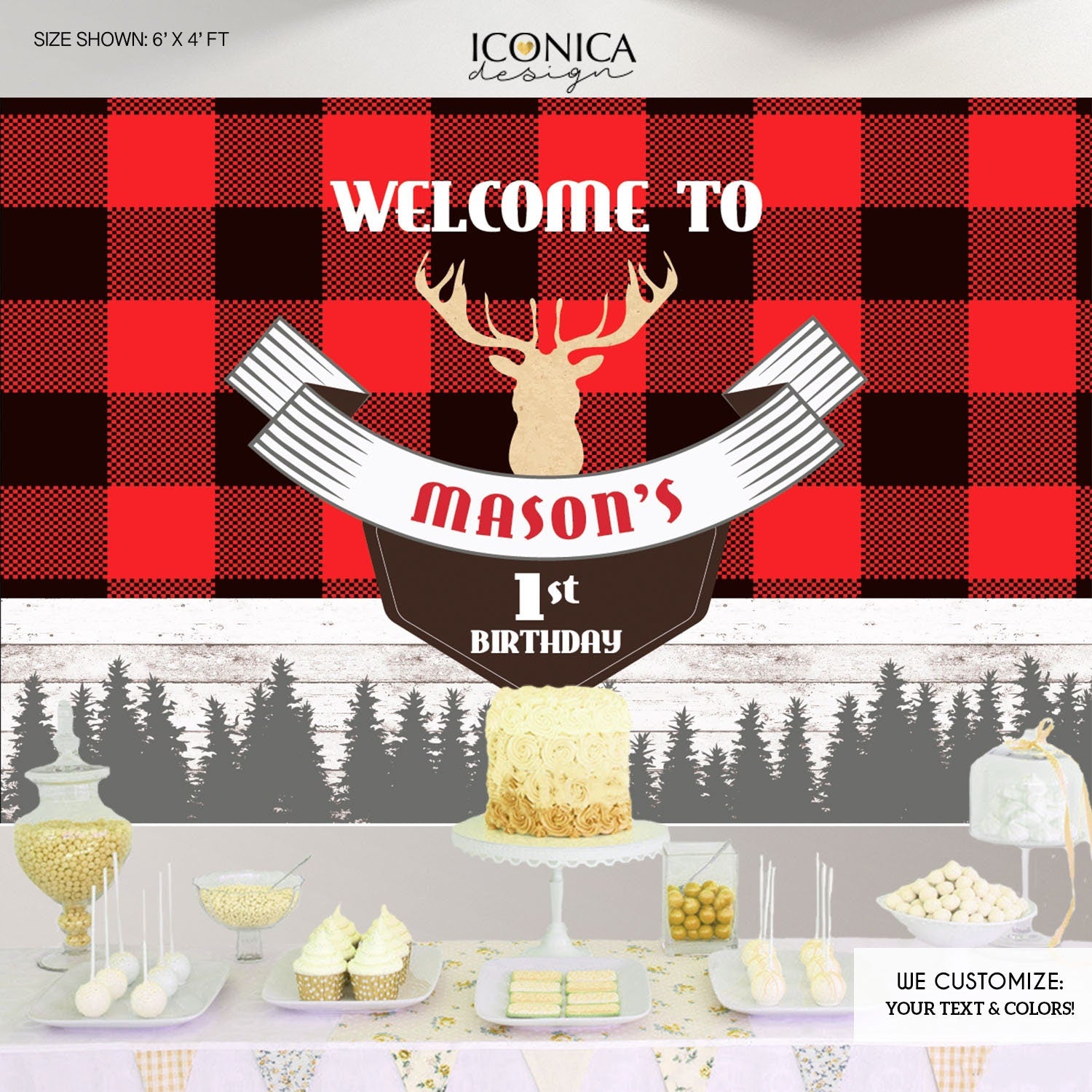 Buffalo Plaid Lumberjack First Birthday Backdrop (Printed or Printable File)