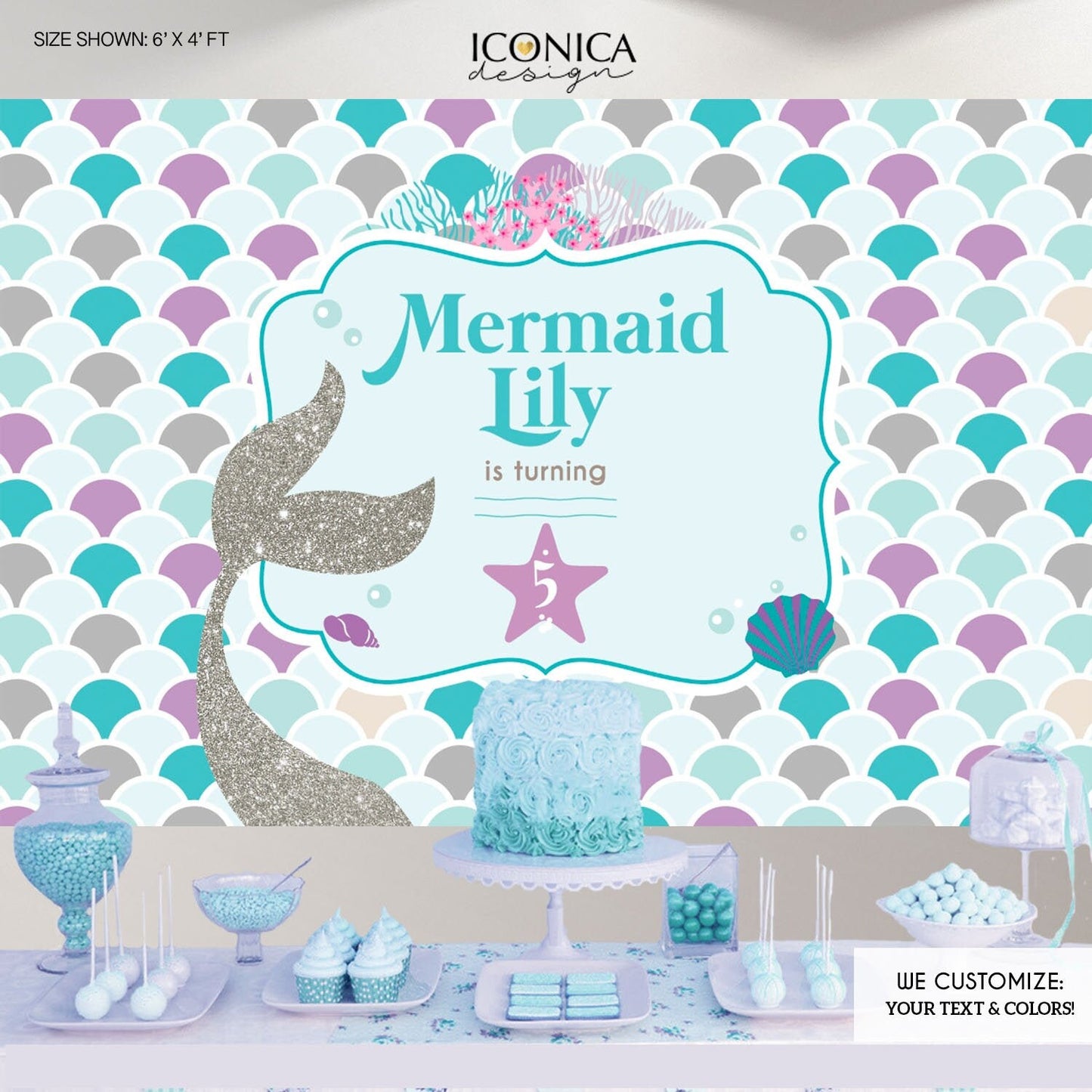 Custom Mermaid Party Backdrop, Under The Sea Banner (Printed or Printable)