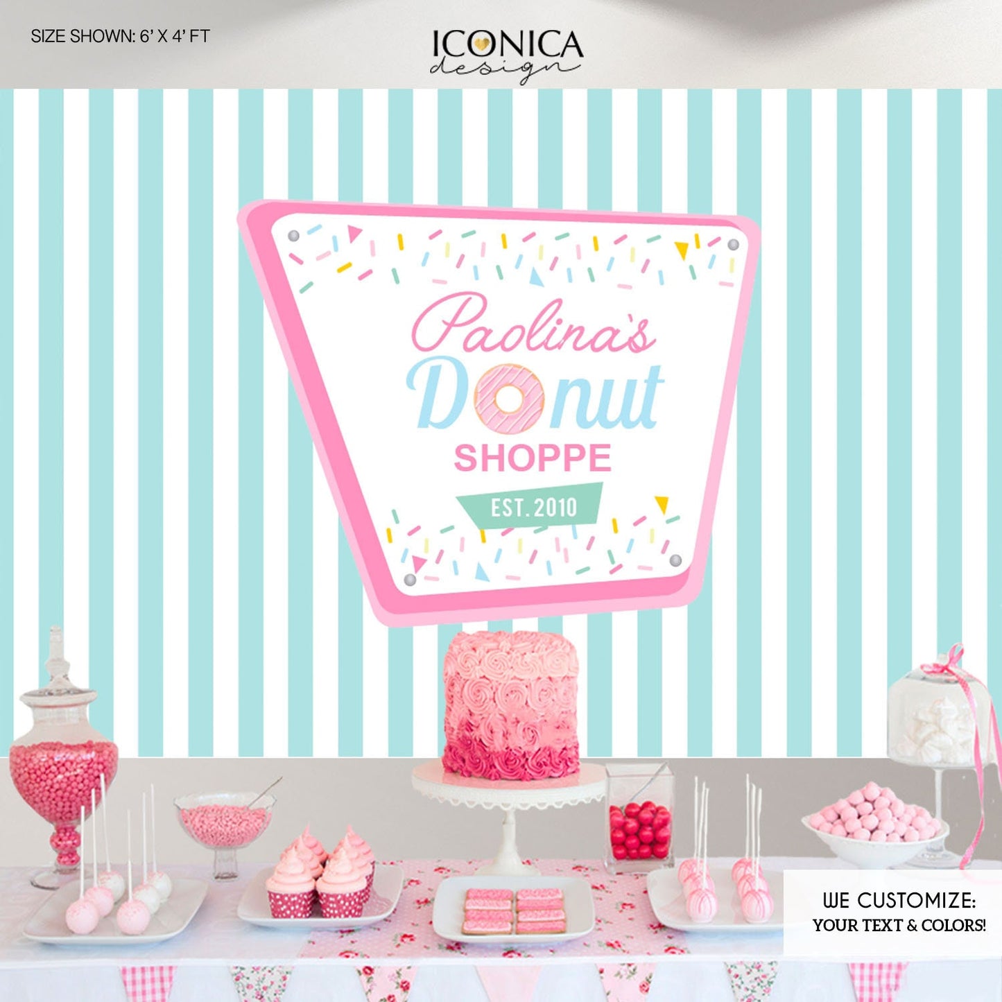 Donut Birthday Party Backdrop, Sprinkles Banner (Printed or Printable File)